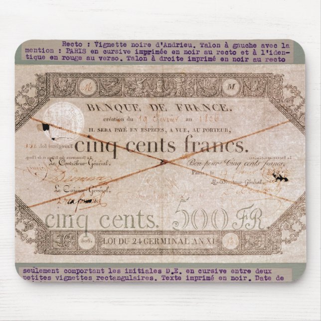 Banknote for 500 francs from the 24th Germinal Mouse Pad (Front)