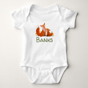 Banks Custom Name Reveal Fox Boy Woodland Animal Baby Bodysuit