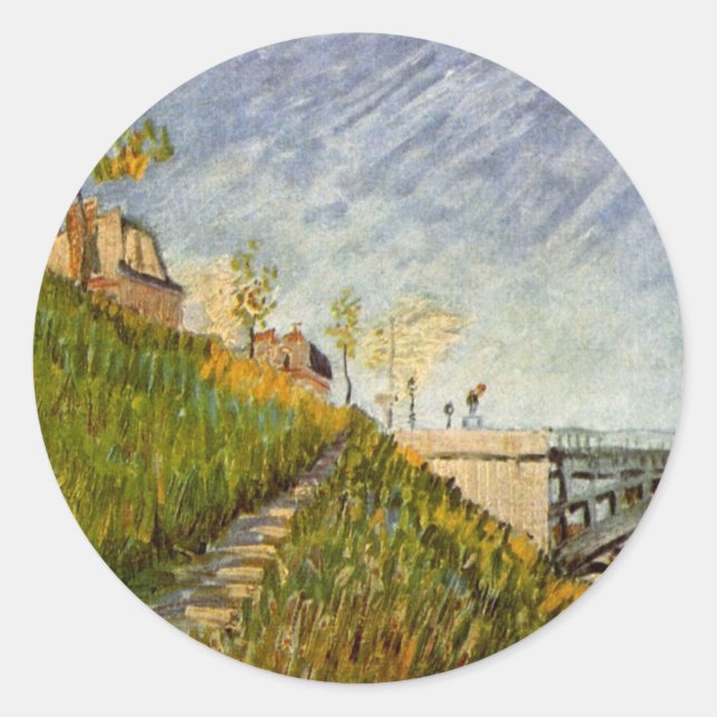 Banks of Seine, Pont de Clichy by Vincent van Gogh Classic Round Sticker (Front)