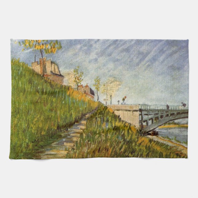 Banks of Seine, Pont de Clichy by Vincent van Gogh Tea Towel (Horizontal)