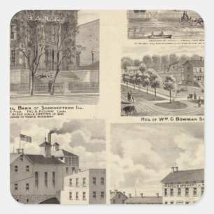Banks, residences and breweries in Shawneetown Square Sticker