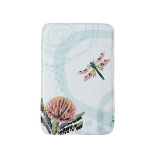 Banksia Flower Dragonfly Art Bath Mat