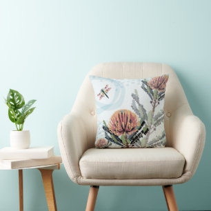 Banksia Flower Dragonfly Art Cushion
