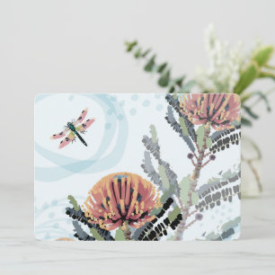 Banksia Flower Dragonfly Art Invitation
