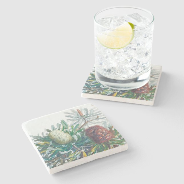 Banksia Flowers | Ellis Rowan 1782 Stone Coaster (Side)