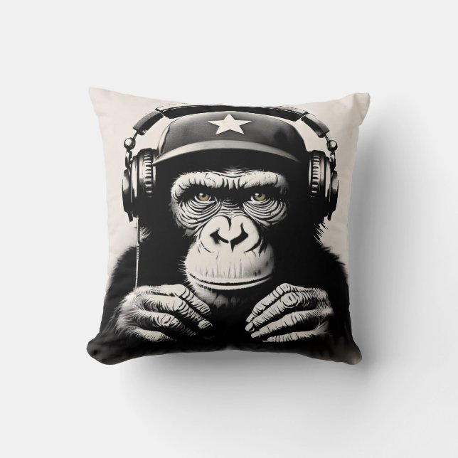 Banksy DJ Monkey Gorilla Chimp Art Print Cushion (Front)