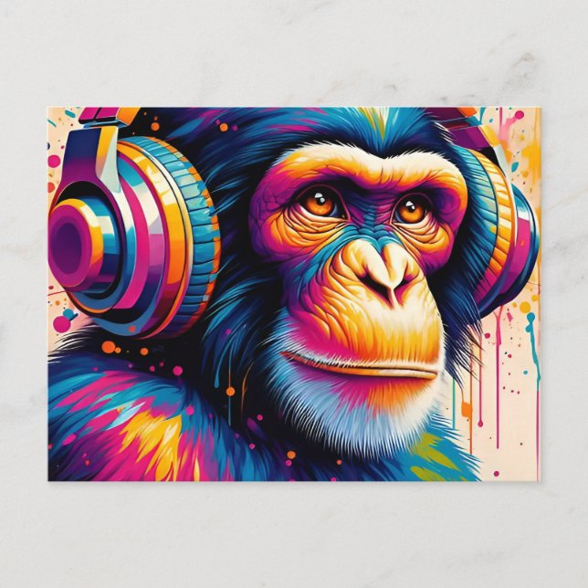 Banksy DJ Monkey Gorilla Chimp Art Print Postcard (Front)