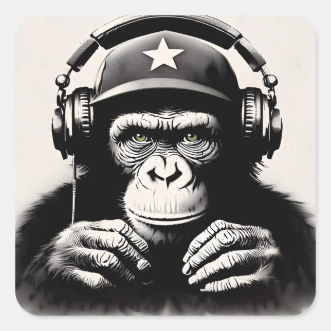 Banksy DJ Monkey Gorilla Chimp Art Print Square Sticker (Front)