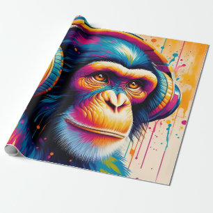 Banksy DJ Monkey Gorilla Chimp Art Print Wrapping Paper