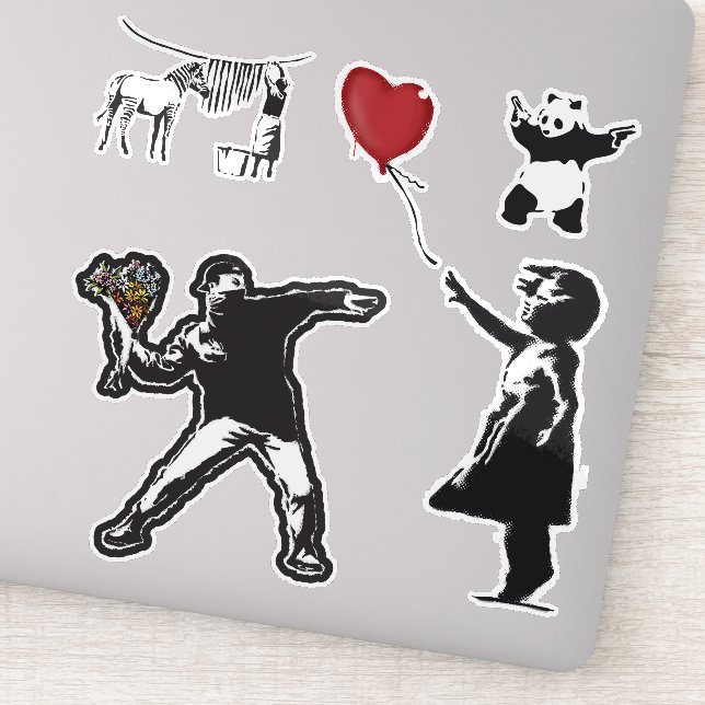 Banksy Graffiti grunge vinyl Balloon stickers set (Detail)