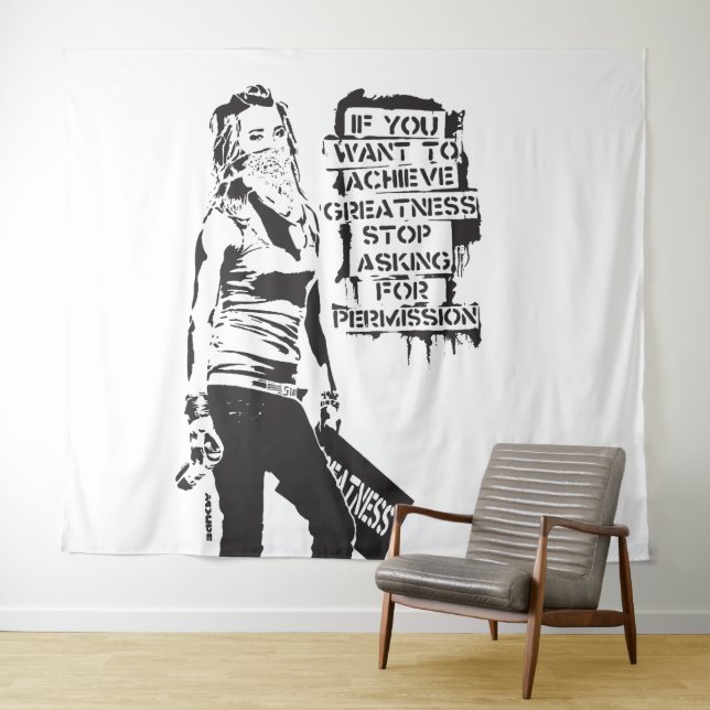 Banksy If you want to achieve greatness black Tapestry (In Situ (Horizontal))