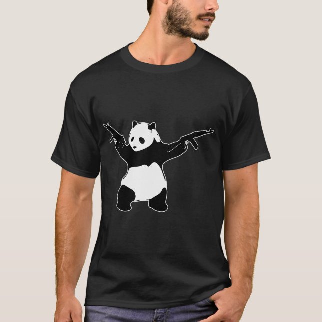 Banksy'S Panda Holding Assault Rifles  T-Shirt (Front)