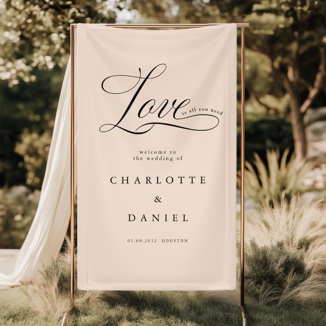 Banner (Love is all you need! Personalized, Elegant, welcome, wedding Banner with your names and date.)