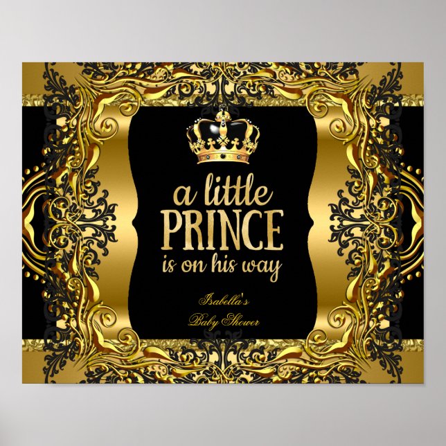 Banner Baby Shower Little Prince Gold Black Poster (Front)