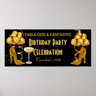 Banner Birthday Party Celebration Black Gold Poster