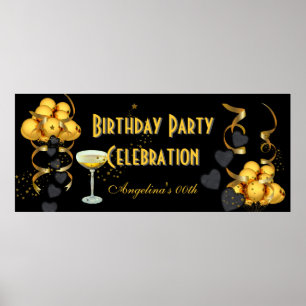Banner Birthday Party Celebration Black Gold Poster