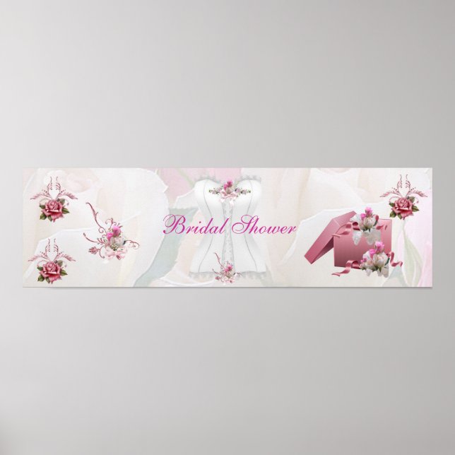 Banner Bridal Shower White Pink Corset Poster (Front)