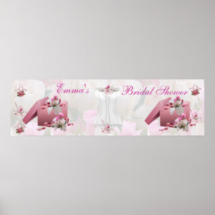 Banner Bridal Shower White Pink Floral Poster