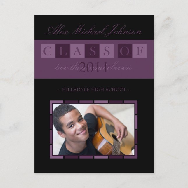 Banner Graduation Announcement Postcard (purple) (Front)
