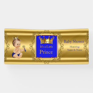 Banner Prince Baby Shower Blue Gold Brunette Baby