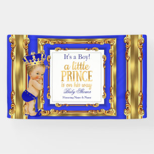 Banner Prince Baby Shower Royal Blue Gold Blonde