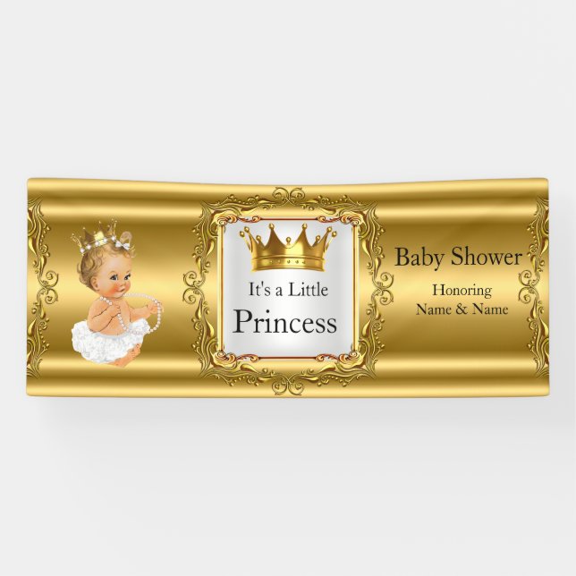 Banner Princess Baby Shower Gold White Blonde Girl (Horizontal)