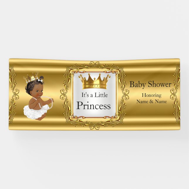 Banner Princess Baby Shower Gold White Ethnic (Horizontal)