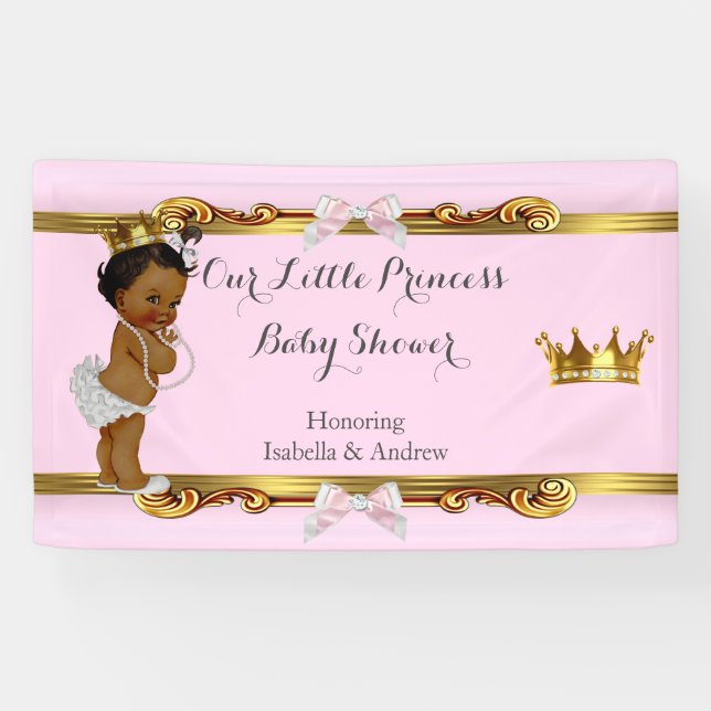 Banner Princess Baby Shower Pink White Gold Ethnic (Horizontal)