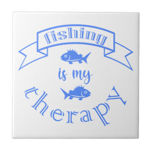 Banner ribbon quote Fishing is my therapy Ceramic Tile