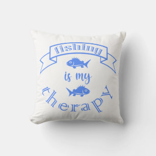 Banner ribbon quote Fishing is my therapy Cushion
