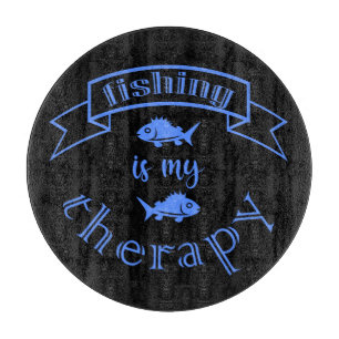 Banner ribbon quote Fishing is my therapy Cutting Board