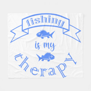 Banner ribbon quote Fishing is my therapy Fleece Blanket