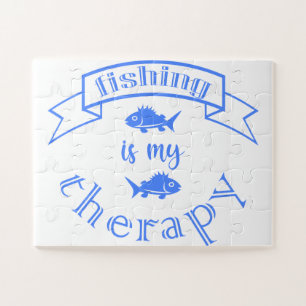 Banner ribbon quote Fishing is my therapy Jigsaw Puzzle