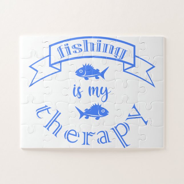 Banner ribbon quote Fishing is my therapy Jigsaw Puzzle (Horizontal)