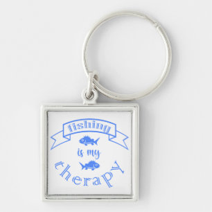Banner ribbon quote Fishing is my therapy Key Ring