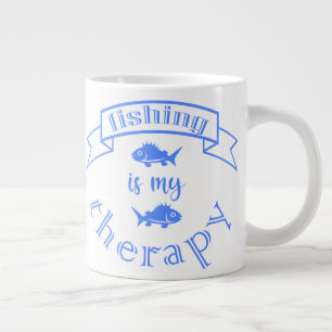 Banner ribbon quote Fishing is my therapy Large Coffee Mug