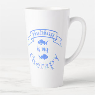 Banner ribbon quote Fishing is my therapy Latte Mug