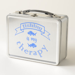 Banner ribbon quote Fishing is my therapy Metal Lunch Box