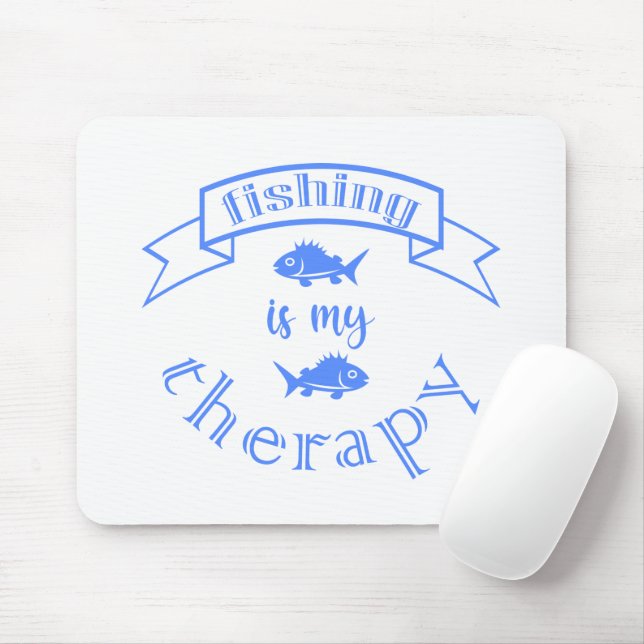 Banner ribbon quote Fishing is my therapy Mouse Pad (With Mouse)
