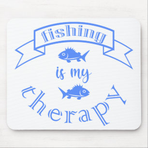 Banner ribbon quote Fishing is my therapy Mouse Pad