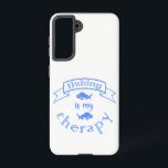 Banner ribbon quote Fishing is my therapy Samsung Galaxy Case<br><div class="desc">Cool brush script typography Fishing is my therapy</div>