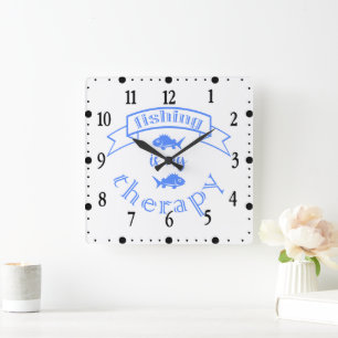 Banner ribbon quote Fishing is my therapy Square Wall Clock