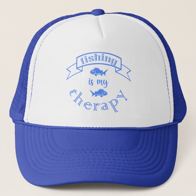 Banner ribbon quote Fishing is my therapy Trucker Hat (Front)