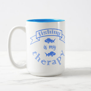 Banner ribbon quote Fishing is my therapy Two-Tone Coffee Mug