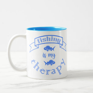 Banner ribbon quote Fishing is my therapy Two-Tone Coffee Mug