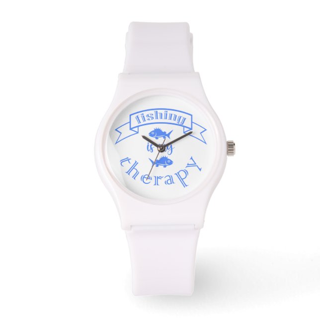 Banner ribbon quote Fishing is my therapy Watch (Front)