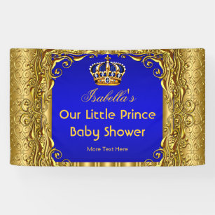 Banner Royal Prince Baby Shower Blue Gold Crown