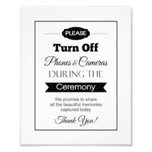 Banner Turn Off Phones and Cameras Wedding Sign