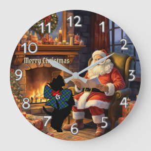 Bannerman Scottie Dog & Santa Personalised Xmas Large Clock