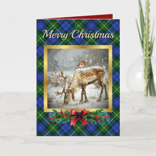 Bannerman Stag & Robin Tartan Personalised  Holiday Card